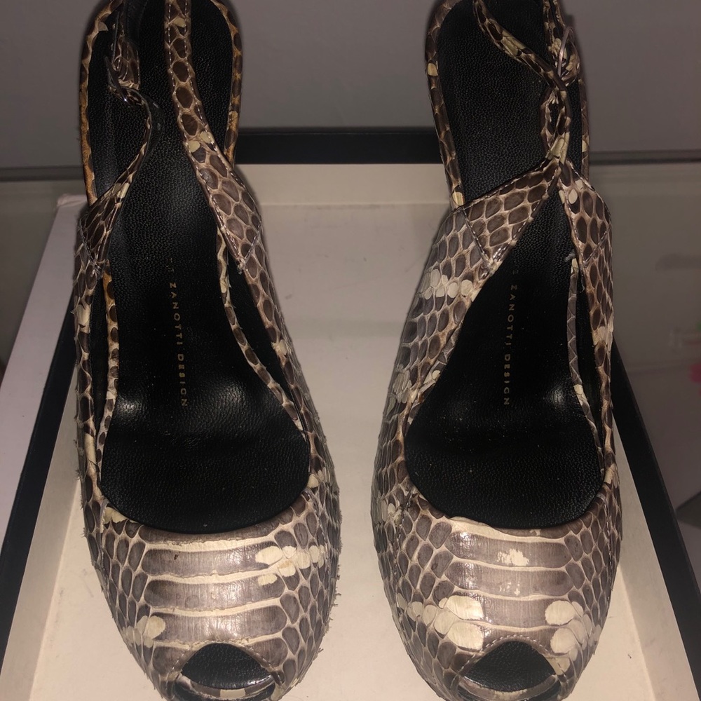 Giuseppe Zanotti Snakeskin Peeptoe Heels